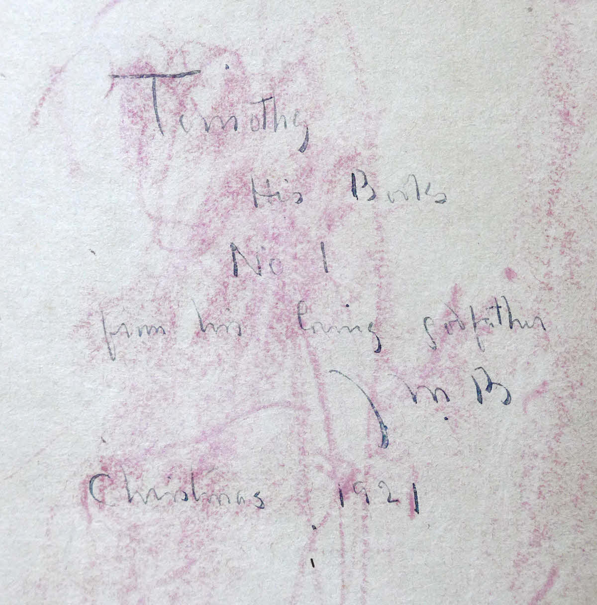 Image showing inscription in JM Barrie Peter and Wendy for godson Timothy